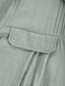 Franclia Women's Elegant French Style Commute & Vacation Romantic Textured Collared Long Loose Blouse With Relaxed Wide Leg Pants 2 Pieces Set, Spring/Autumn - Army Green - View 5