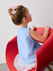 Maija Kids 女童蓝色泡泡条纹无袖休闲背心 - 藍色 - 查看 2