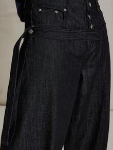 Musero 日式桶形裤型原色牛仔裤，配有系带和纽扣细节，是冬季必备单品。 - 黑色 - 查看 5
