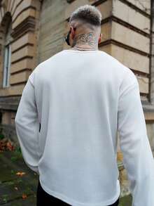 Artur Kramer Henry Collar Waffle Knit Long Sleeve Lightweight Breathable Sun Protection T-Shirt For Men, Casual American Style Undershirt, Versatile Choice For All Seasons , Fall - White - View 2