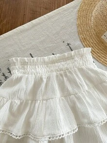 SHEIN Baby Girl All-Match, Everyday, Versatile White Woven Skirt, Ballerina Soft White Skirt - White - View 6