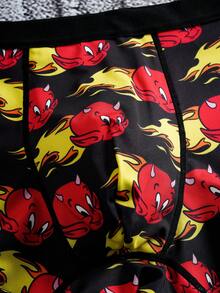 HOT STUFF X SHEIN Quần lót boxer in hình quỷ hoạt hình mềm mại thoáng khí thoải mái cho nam - màu đen - Xem 6