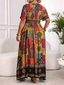 Breezaya Đầm cỡ lớn xếp ly, chắp vá, tay cánh dơi, tua rua - Nhiều màu - Xem 2