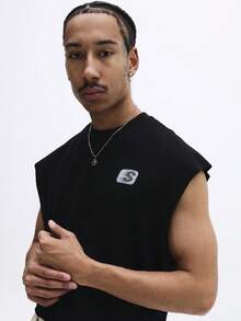 SUMWON Graphic Tank Top Sleeveless Cotton Crew Neck Casual Summer Streetwear Fashion Statement Design Print - Black - View 5