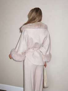 Sydney Algeri Fashionable And Elegant Daily Wear, High-Quality Temperament Waist Cape With Fur Collar For Women, Autumn And Winter Woolen Coat For Going Out, Women's Winter Wear, Autumn And Winter Coat, Autumn And Winter Jacket, Women's Christmas Wear - Apricot - View 2
