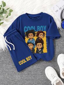 2pcs/Set Toddler Boys' Cartoon Comfortable Casual Crew Neck Sweatshirt And Fashionable Versatile Shorts Set, Suitable For Spring, Summer, Autumn Outdoor Activities, 8pcs Blind Box Set Randomly Deliver 3 Sets, Grey, Blue, Character, Landscape, Cartoon, Cute, Streetwear Daily - Grey - View 9