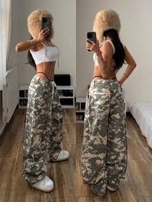 StreetHx Casual Street Style Drawstring Camouflage Distressed Low Waist Jeans