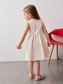 Maija Kids Đầm dệt không tay cổ tròn thêu nơ trang trí màu mơ cho bé gái - Màu be - Xem 2