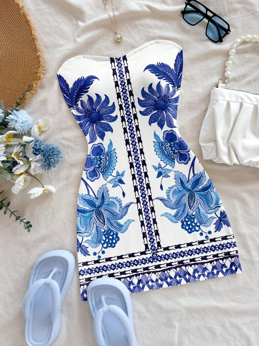 Soleia 女士优雅中式印花迷你连衣裙，适合度假、海滩、派对、婚礼、生日、旅行等场合。 - 彩色 - 查看 1