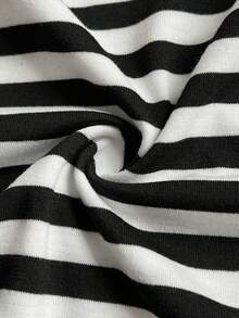 Maweii Plus Size Women's Spring/Summer Asymmetric Shoulder Striped Patchwork Fashion Dress - Black and White - View 8