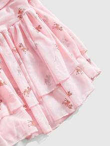 ROMWE Kawaii 可爱小鹿印花女式滑冰裙 - 淺粉色 - 查看 4