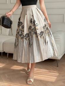 DAZY Chân váy xếp ly in họa tiết thanh lịch dành cho nữ, thích hợp cho mùa xuân/hè, váy dự tiệc cưới. - Xám - Xem 6