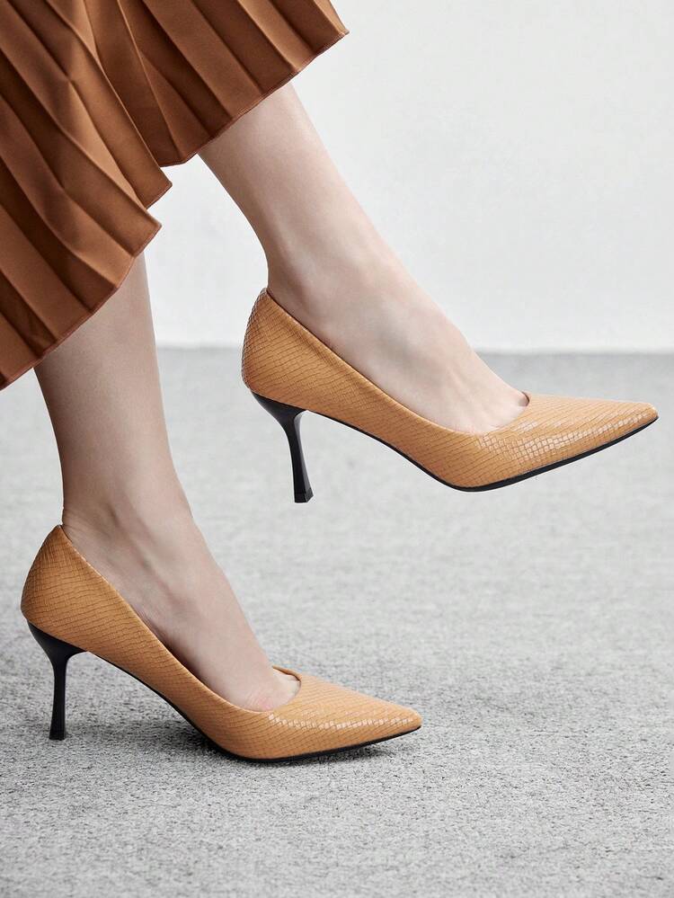 CUCCOO BIZCHIC Women's Pointed Toe Pumps - Solid Deep Brown Color, Retro French Style With Slim Heel Spring Shoes Spring Break Easter Prom Heels