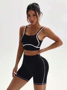 Dewbera Dewbera 2pcs/Set Seamless High Elasticity Sports Fitness Yoga Bra And Shorts Set - Black - View 4