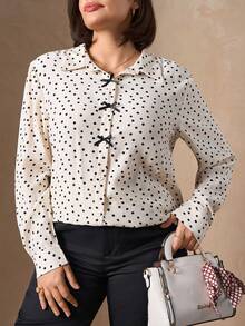 Chikora Áo sơ mi nữ cỡ lớn tay dài in chấm bi, có nơ trang trí, kiểu dáng thường ngày, thích hợp mặc công sở, đi làm, áo nữ mùa xuân, áo nữ đi nghỉ xuân, áo kiểu thanh lịch, áo sơ mi trắng, áo chấm bi, áo tay dài trắng, áo dài tay đi chơi, áo kiểu thanh lịch cho nữ, áo kiểu thanh lịch cho phụ nữ. - Nhiều màu - Xem 5