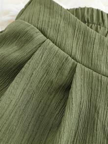 GlowEve Women's Elegant Daily Commute & Vacation Textured Fabric Cinched Waist Wide Leg Pants - Army Green - View 4