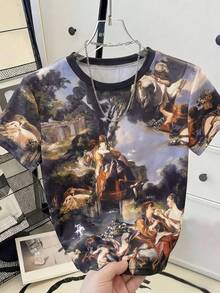 Resyla Women's Allover Print Fashionable Crew Neck Short Sleeve T-Shirt - Multicolor - View 3