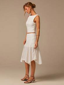 COSMINA 无袖上衣和裙子套装，优雅女士套装，复古图案，针织弹力提花面料，夏季度假休闲套装，浅杏色套装，情人节套装，海滩度假套装，日常穿着 - 杏色 - 查看 6