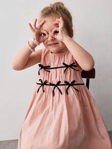 Maija Kids Đầm nhung không tay cổ tròn phối họa tiết dễ thương cho bé gái - Hồng - Xem 4