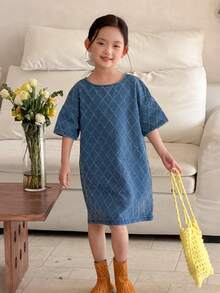 DAZY Young Girl' Textured Washed Korean Style Casual Dress - Blue - View 8