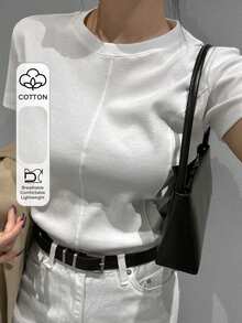 DAZY 1 件女式圆领短袖基本款分层 T 恤，商务休闲女装 - 白色 - 查看 1