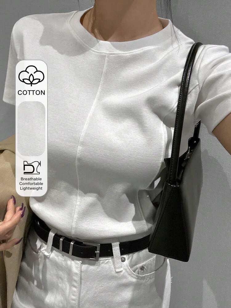 1pc Women's Crew Neck Short Sleeve Basic Layering T-Shirt,Business Casual Women