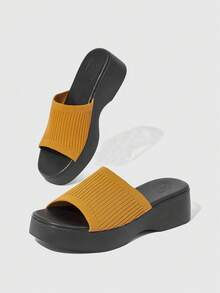 HighSole Women's Fashionable Thick Sole Wedge Sandals, Versatile For Daily Wear - Yellow - View 3