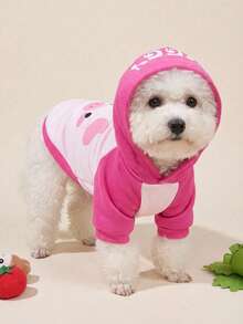 PETSIN 1pc Polyester Animal-Themed, Letter-Print, Warm Hooded Sweatshirt Suitable For Cats And Dogs, Both Indoors And Outdoors. - Pink - View 3