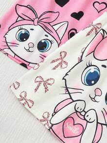 SHEIN 2pcs Baby Girl Knitted Cute Animal Pattern Round Neck Casual Dress & Loungewear Set - Multicolor - View 4