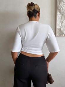 Maria Perezxox Áo thun ngắn tay cánh dơi màu trơn đơn giản, mùa hè - trắng - Xem 2