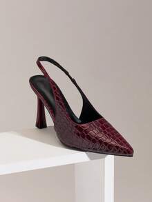 SHUZIA 女士优雅时尚尖头露跟细高跟鞋 - 酒紅色 - 查看 6
