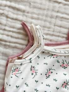 SHEIN Vintaside Kids 新生女宝宝夏季白色橙色碎花吊带连衣裙三件套，舒适可爱，居家礼物 - 彩色 - 查看 7