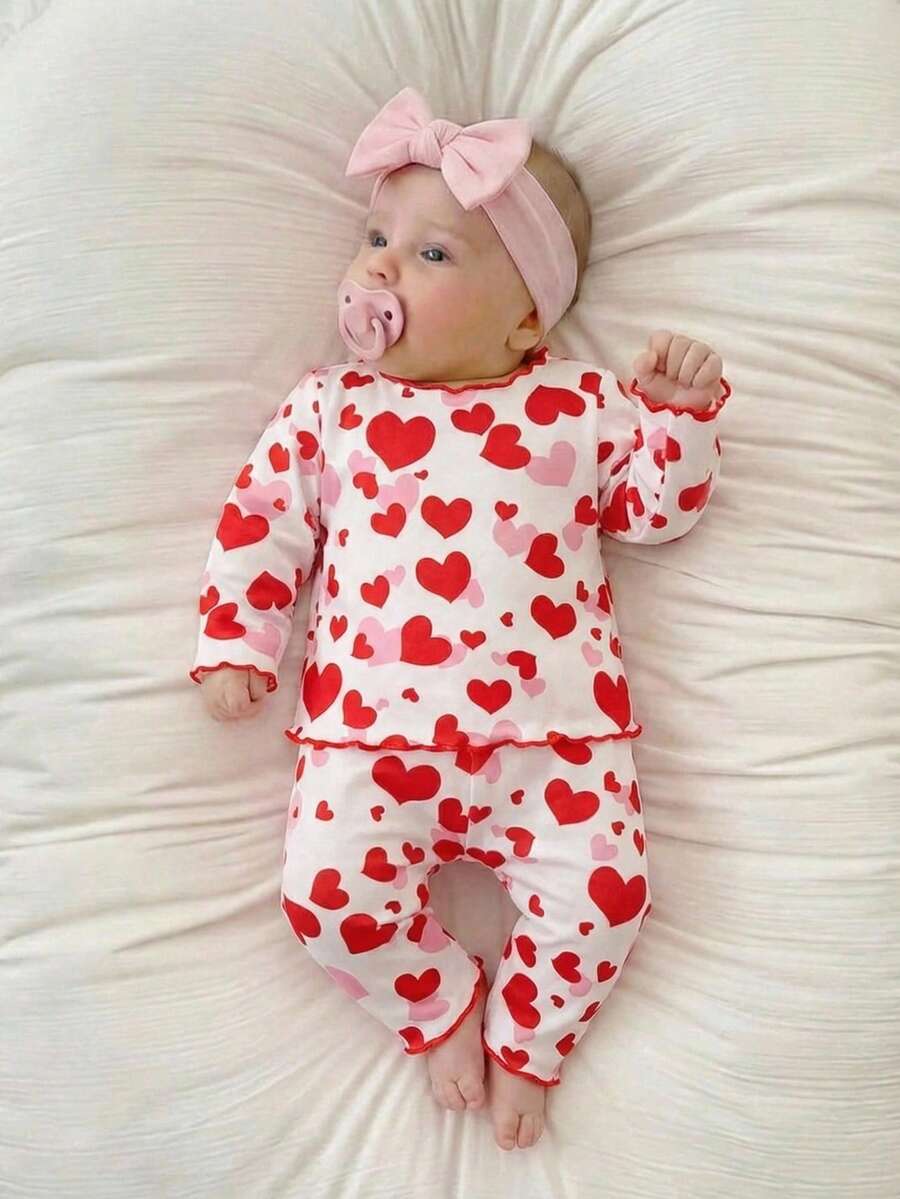 SHEIN 新生儿心形套装，可爱休闲粉色