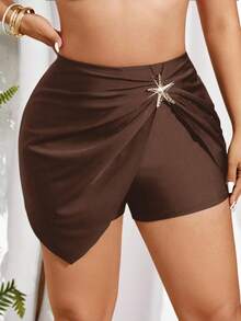 SHEIN Swim Curve Bộ đồ bơi liền thân màu đen dành cho nữ cỡ lớn năm 2026, có dây rút ở gấu, kiểu dáng tối giản, thích hợp cho kỳ nghỉ hè ở bãi biển. - Cà phê nâu - Xem 4