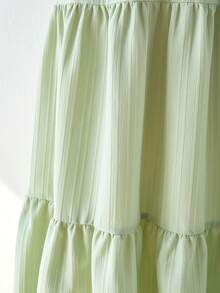 SHEIN Explorewe Vestido casual de manga abullonada, cuello alto de malla bordada, parche y textura sólida para niñas adolescentes, adecuado para uso diario, viajes, ocio, vacaciones, reuniones y fiestas - Verde - Ver 8
