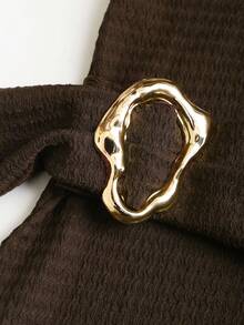 Sweetra New Arrival Waist Cinching Minimalist Flare Sleeve Bodycon Long Dress - Coffee - View 3