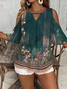 SHEIN VCAY Plus Size Casual Minimalist All-Over Print Shirt Spring - Multicolor - View 2