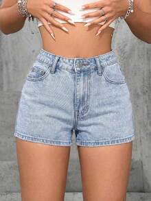 SHEIN EZwear Women's Casual Daily Versatile Denim Shorts Y2k - Light Wash - View 6