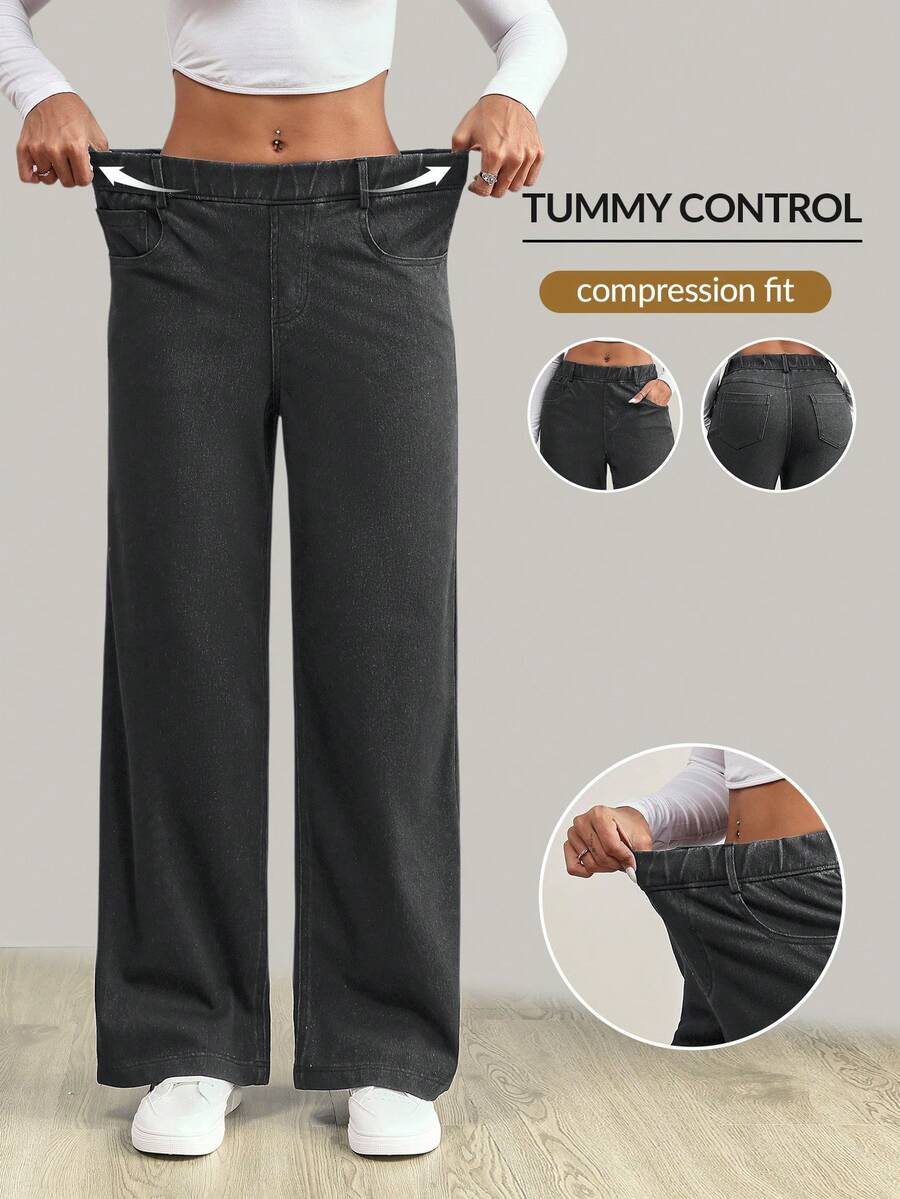 Flexra Quần jean nữ cạp chun co giãn có túi, kiểu dáng đơn giản, thời trang và đa năng. - Màu Xám nhạt - Xem 1