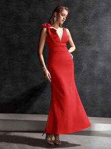 MOTF Soiréza VESTIDO DE CÓCTEL PARA MUJER CON LAZO Y CORTE BIES - Rojo - Ver 1