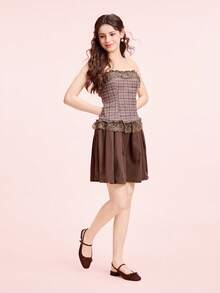 CUCCOO DOLLMOD 可爱蝴蝶结装饰玛丽珍平底鞋，杏色，方头，低跟，休闲通勤、约会、派对、购物、上学皆宜，甜美风格 - 棕色 - 查看 2