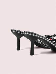 CUCCOO DOLLMOD Women Summer Fashion Elegant Plaid Bow Heeled Sandals - Black and White - View 9