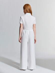 Ontre Tween Girl Woven White Double-Breasted Lapel Long Sleeve Jacket And Pants Casual Suit - White - View 2