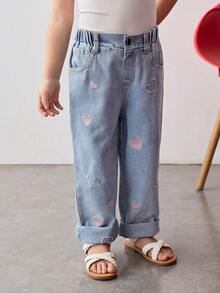 Maija Kids Jeans de mezclilla casual con bordado de corazón para niña - Lavado ligero - Ver 4