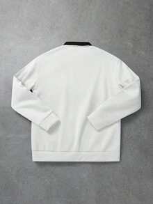 Manfinity Hypemode 宽松男士保暖内衬撞色领长袖Polo衫，翻领设计，适合秋冬季穿着。 - 白色 - 查看 2