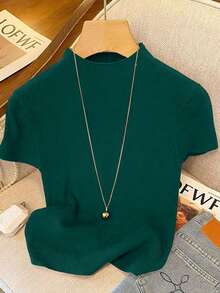 Resyla Women's Casual Solid Color Crew Neck Short Sleeve Sweater - Multicolor - View 3