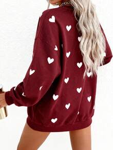 EMERY ROSE Heart Print Fashionable Minimalist Plus Size Women Crew Neck Long Sleeve Sweatshirt, Gift For Friends, Autumn/Winter - Multicolor - View 2