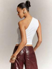 Hauture Áo croptop nữ dáng ôm, không tay, khoét lỗ, xếp ly, màu trơn, thích hợp cho mùa hè. - trắng - Xem 2