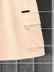 Manfinity Homme Men's Casual Patch Detail Drop Shoulder T-Shirt And Shorts Set, Summer - Apricot - View 8