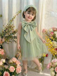 Elegant & Cute Green Mesh Bow Decor Dress For Baby Girl - Multicolor - View 10